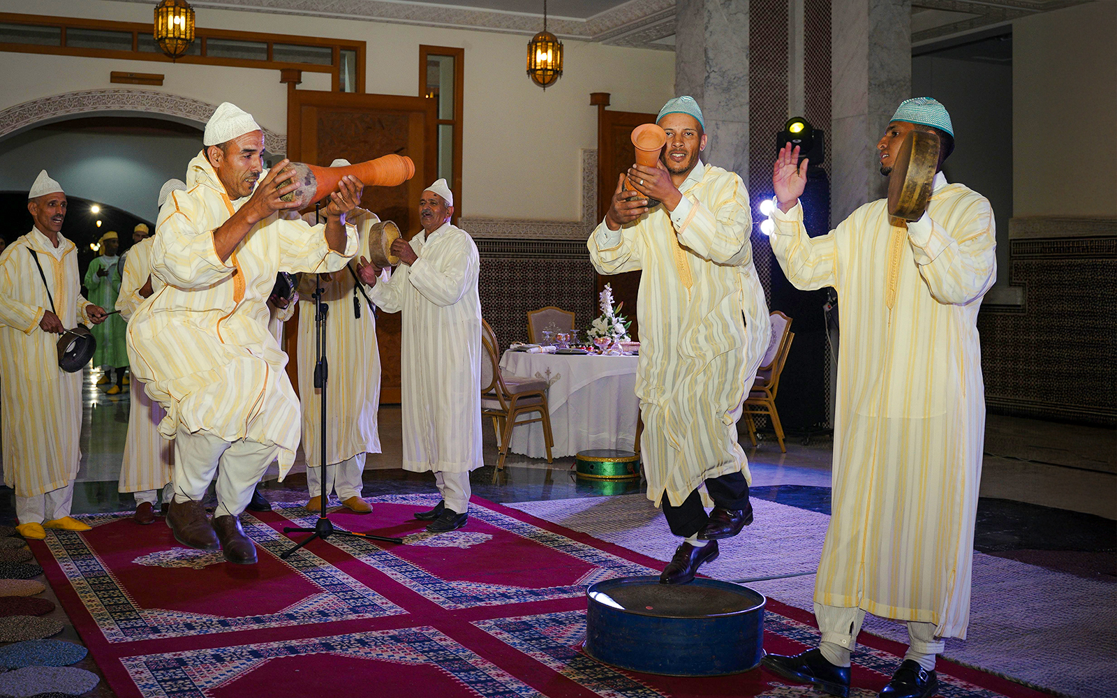 Dancers performing traditional music during Marrakech Night Walking Tour.