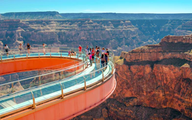Visitors on the Grand Canyon Skywalk with canyon views in Arizona.