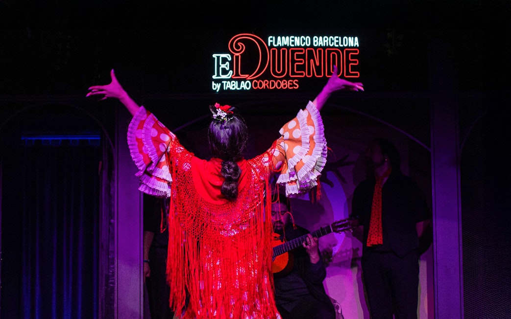 Flamenco dancer performing at El Duende by Tablao Cordobes in Barcelona.