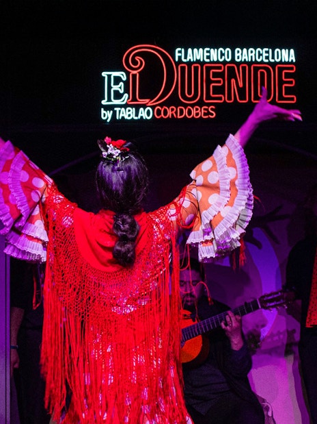 Flamenco dancer performing at El Duende by Tablao Cordobes in Barcelona.