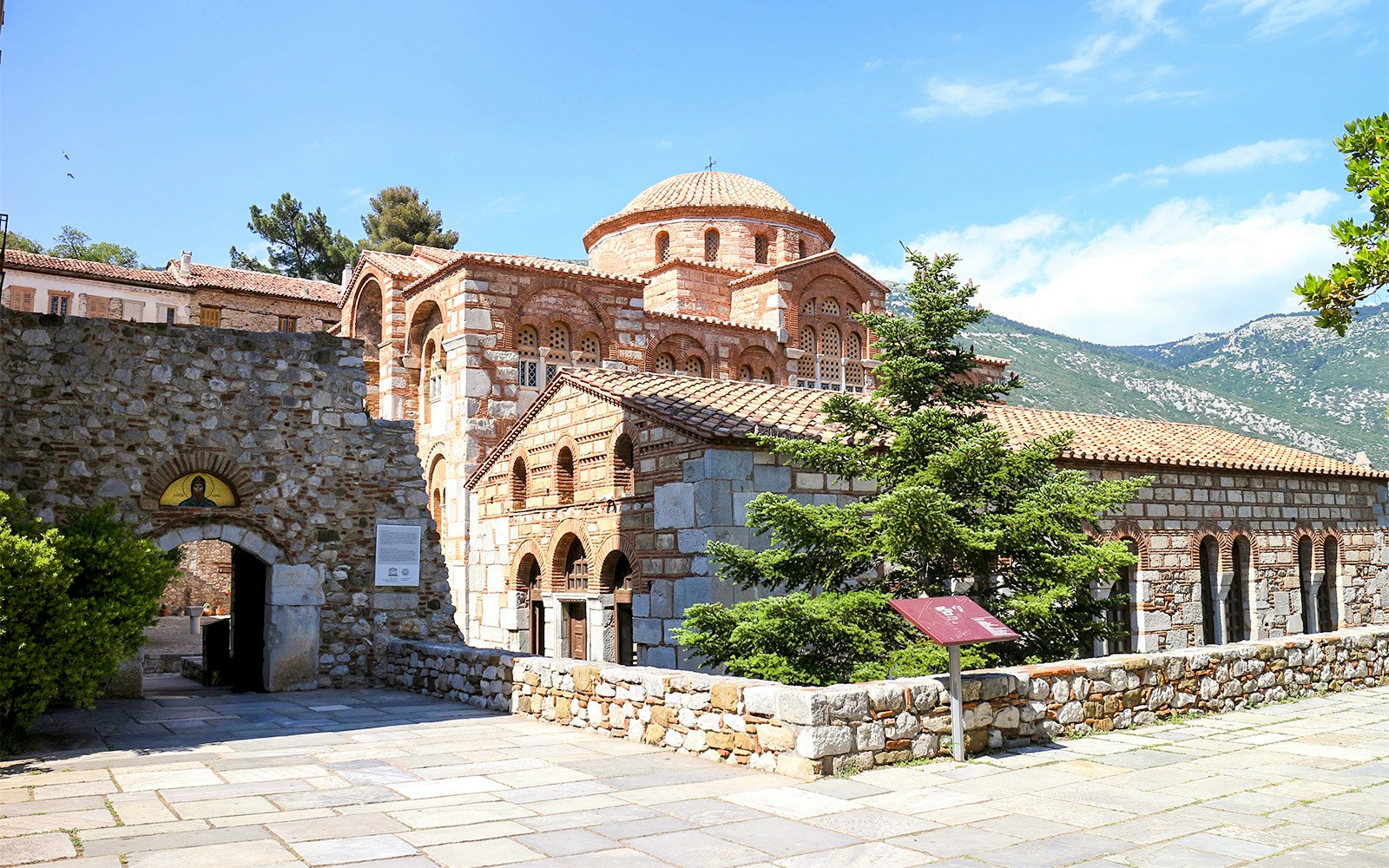 Hosios Loukas Monastery with Byzantine architecture, Delphi Archaeological Site, Greece.