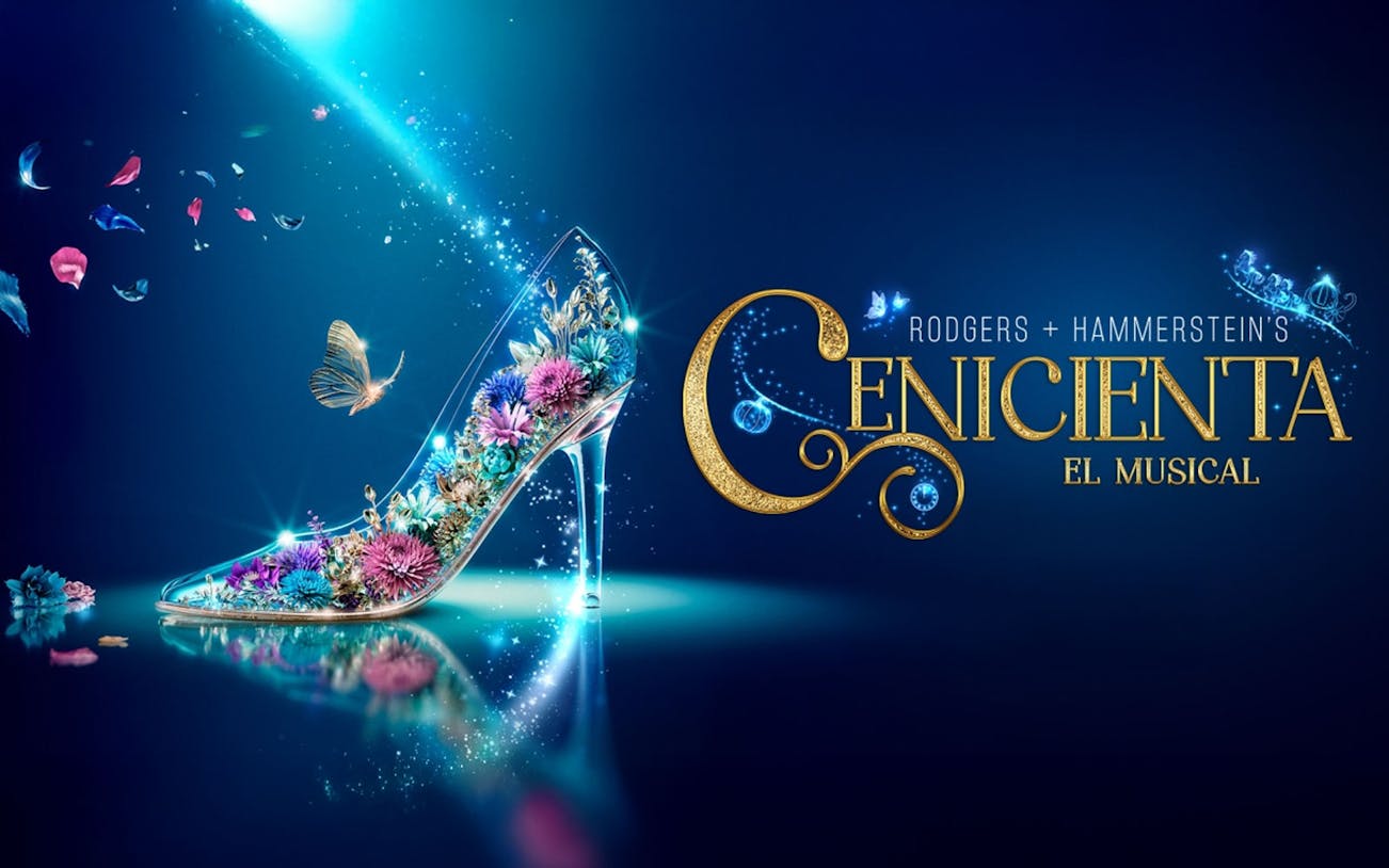 Rodgers and Hammerstein's Cinderella musical poster with glass slipper and butterfly.