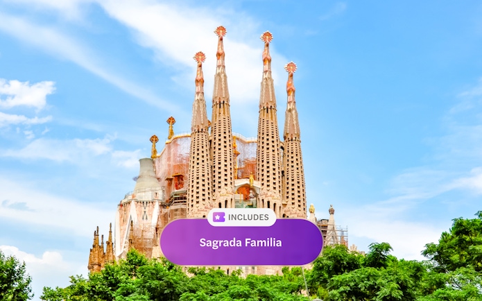 Facade of Sagrada Familia with spires, Barcelona.