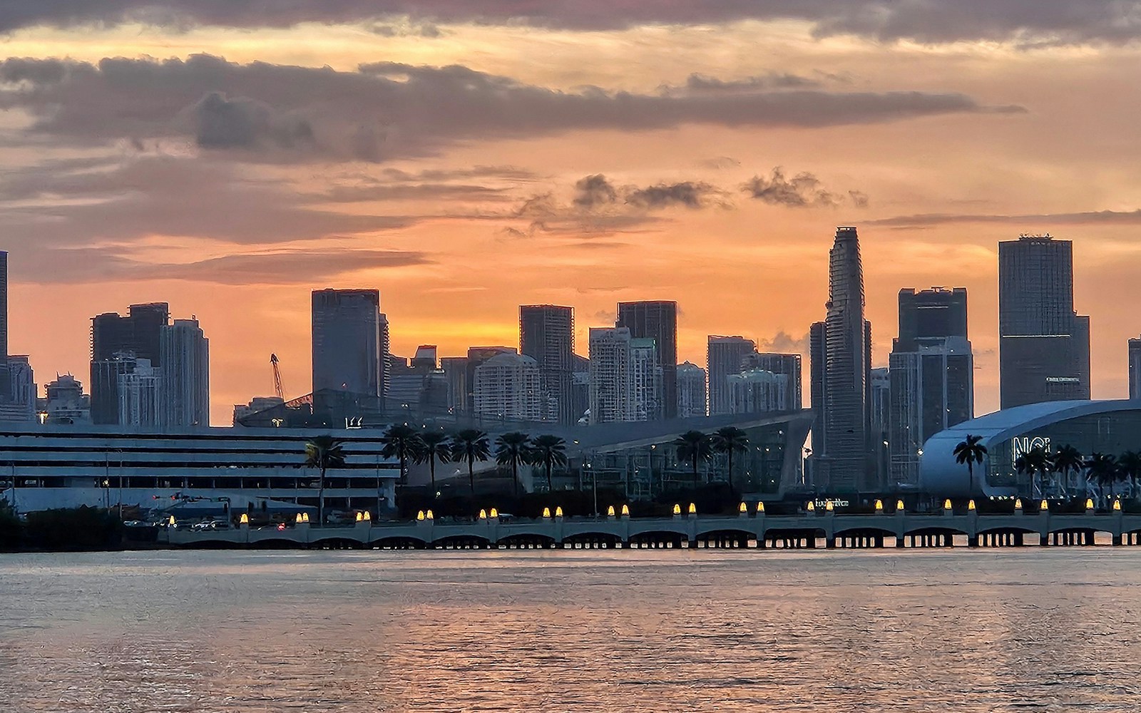 Miami skyline at night during Sunset Cruise South Beach & Biscayne Bay.