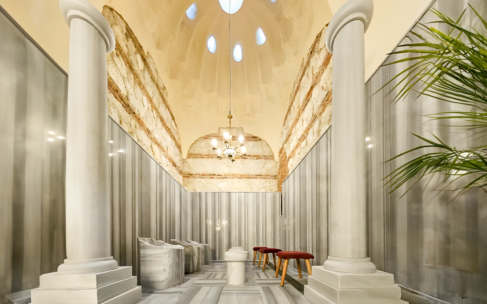 Gedikpasa Hammam interior with marble columns and traditional Turkish bath elements in Istanbul.