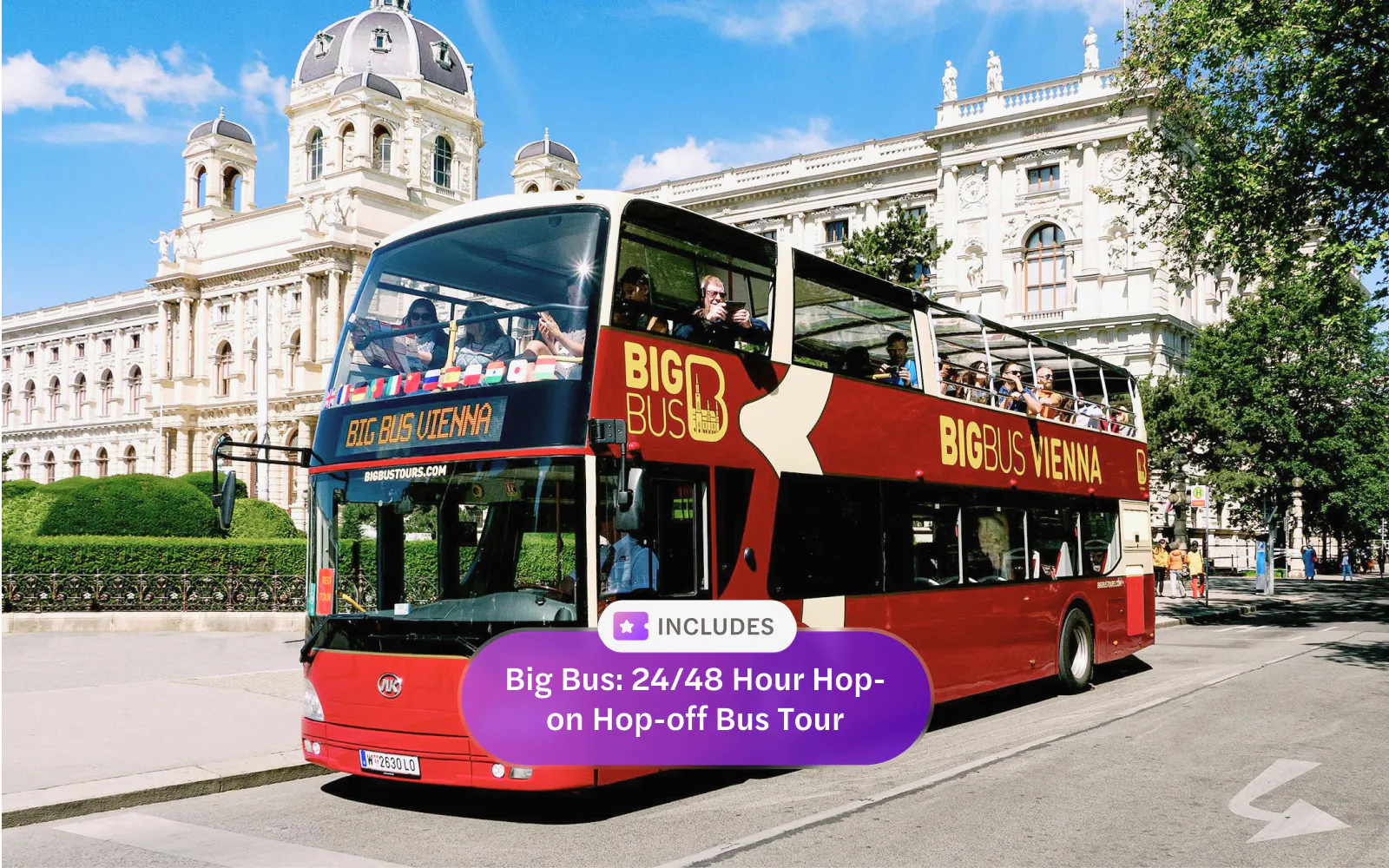 Tourists on Big Bus Vienna passing Natural History Museum Vienna.