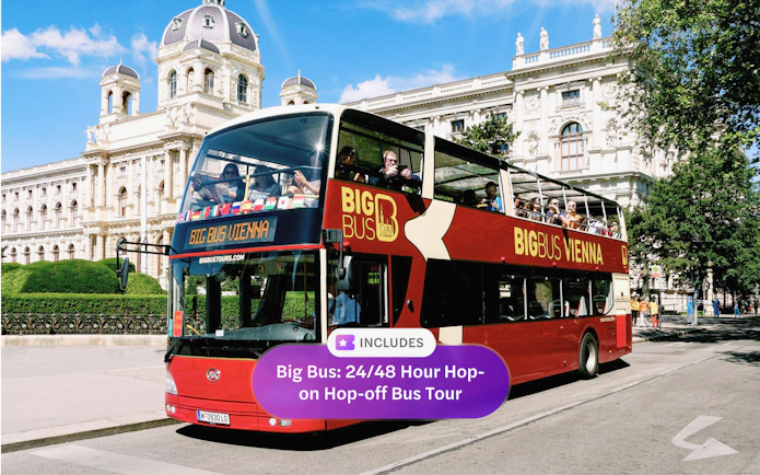 Tourists on Big Bus Vienna passing Natural History Museum Vienna.