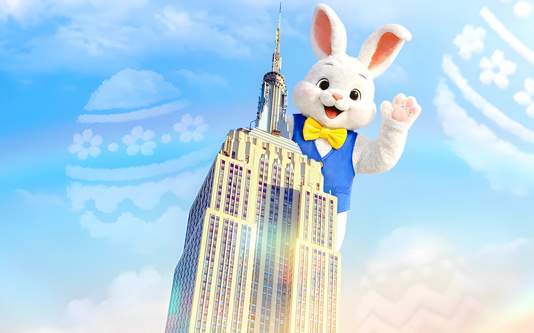 Empire State Building with Easter Bunny in New York City.