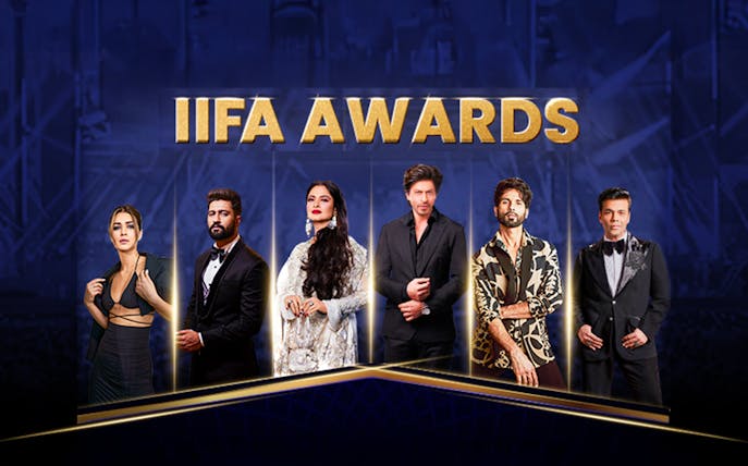 IIFA Awards promotional image featuring celebrities in Abu Dhabi.