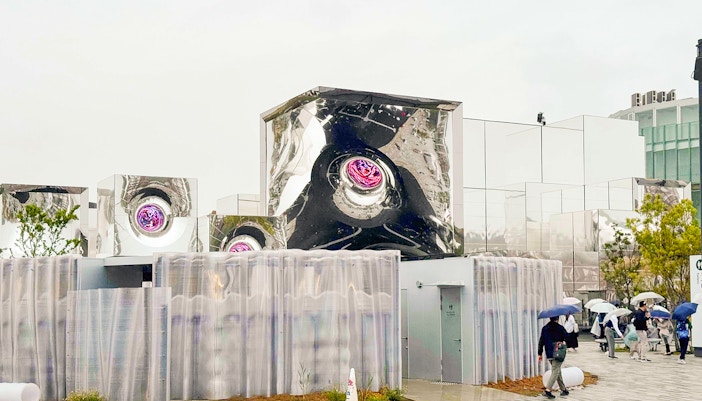 null² pavilion with reflective cubes at Osaka-Kansai Expo 2025, Japan.