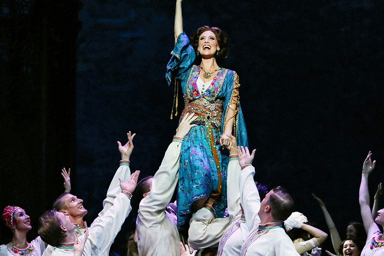 Theatrical performance of The Merry Widow in Sydney with actors in vibrant costumes.