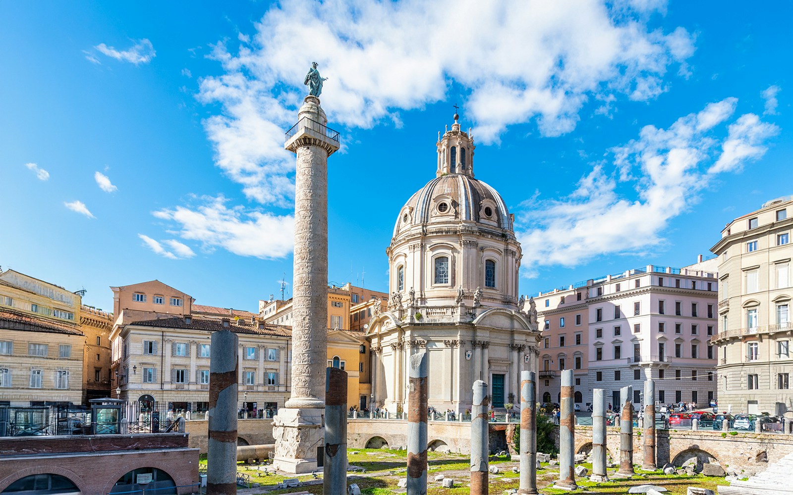 Trajan’s Column in Rome with detailed reliefs depicting Emperor Trajan’s victory in the Dacian Wars.