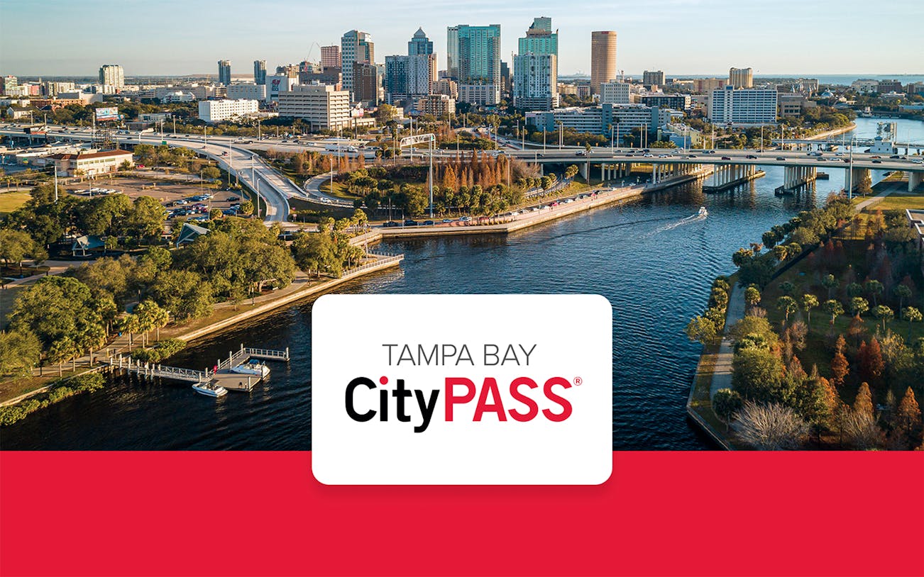 Tampa Bay skyline with river and bridges, promoting Tampa Bay CityPASS®.