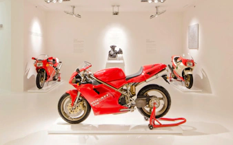 Ducati motorcycles displayed at the Ducati Museum in Bologna.