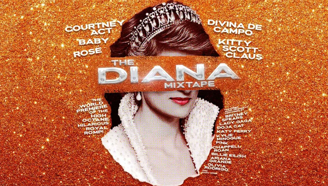 Diana The Mixtape cover with names of performers and artists on a glittery background.