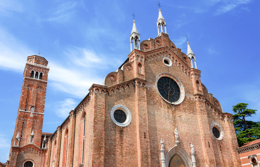 Santa Maria Gloriosa dei Frari gothic church facade in Venice, Italy.