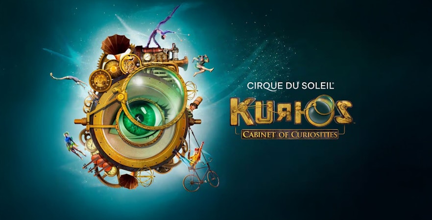 Cirque du Soleil KURIOS poster with performers and mechanical eye.