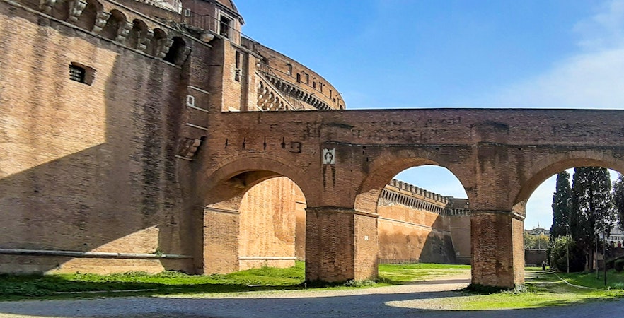 Passetto di Borgo stone arches and walls in Rome, Italy.