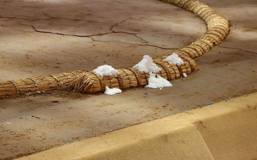 Sumo training ring with salt purification ritual in Tokyo.