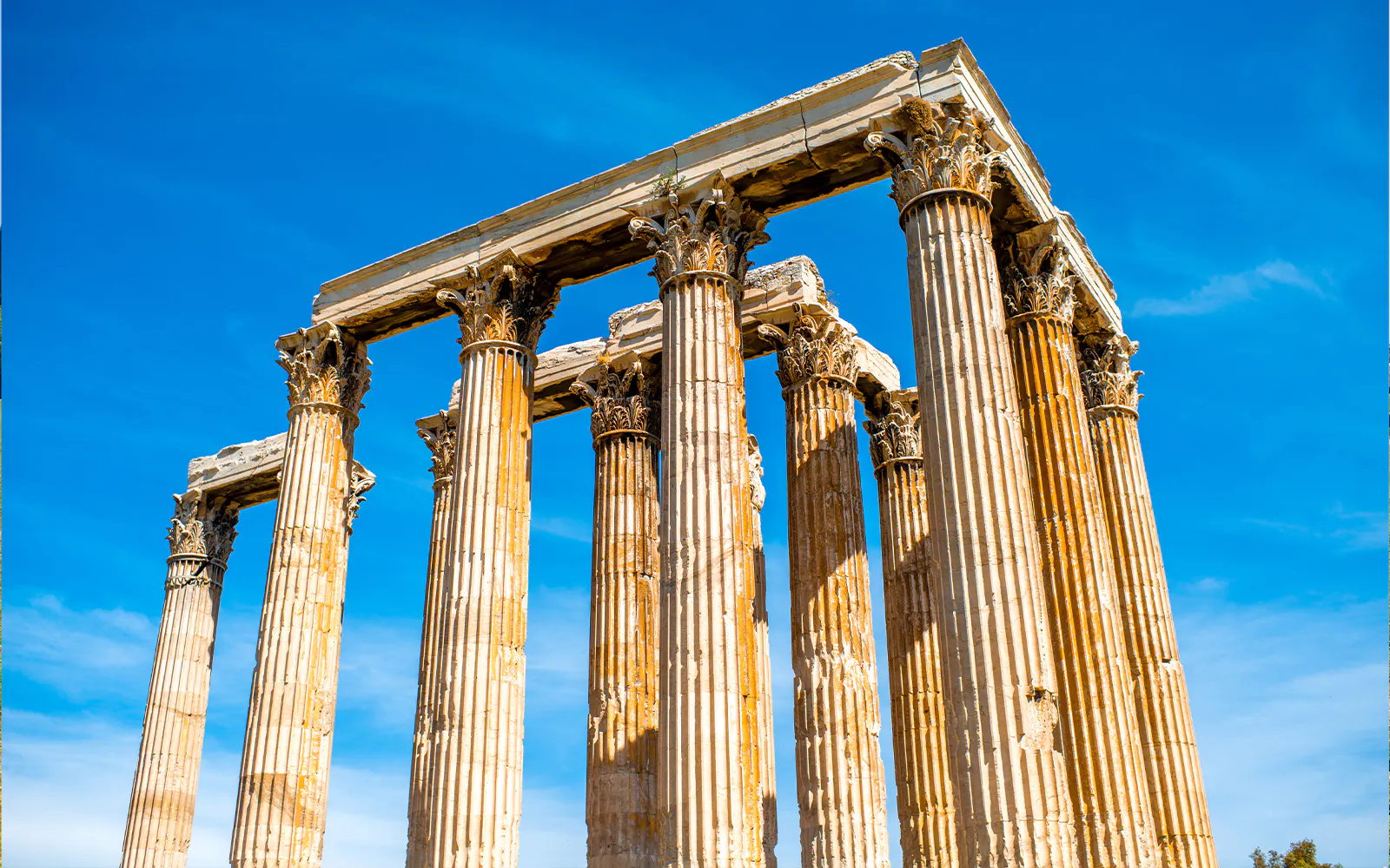 Zeus temple ruins with Corinthian columns in Athens, Greece.
