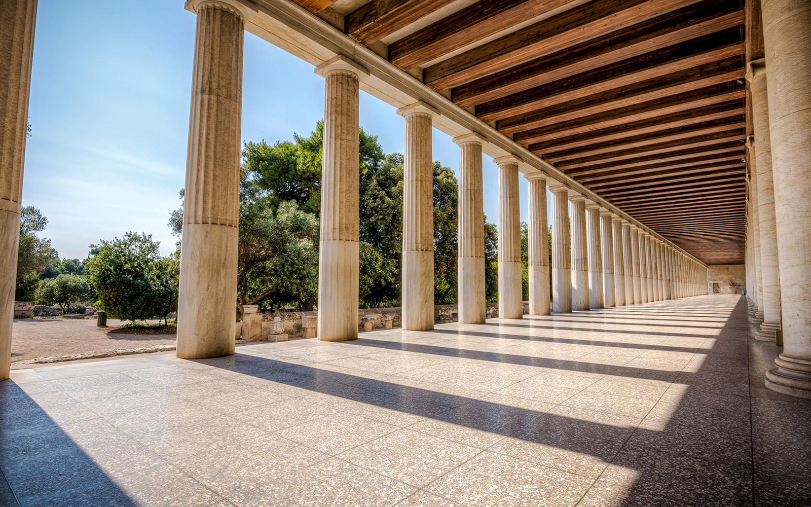 Columns at the Stoa of Attalos in the ancient Agora, Athens, Greece.