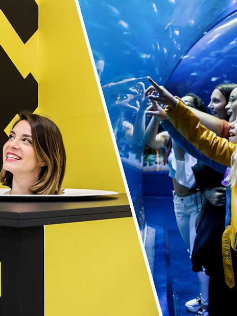 Museum of Illusions Madrid exhibit and visitors at Atlantis Aquarium Madrid.