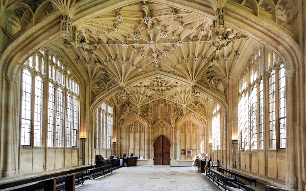 Bodleian Library's Divinity School interior, Oxford tour.