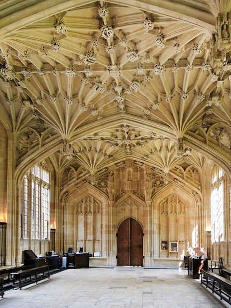 Bodleian Library's Divinity School interior, Oxford tour.