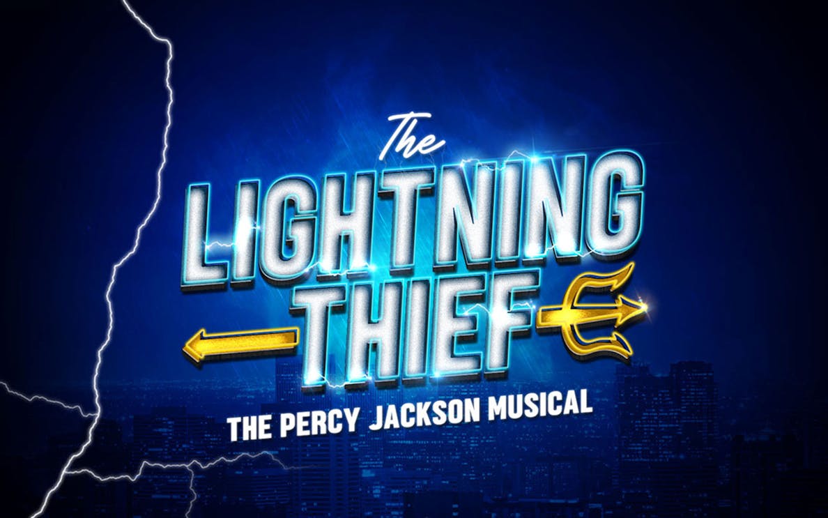 The Lightning Thief: The Percy Jackson Musical logo with lightning and trident.