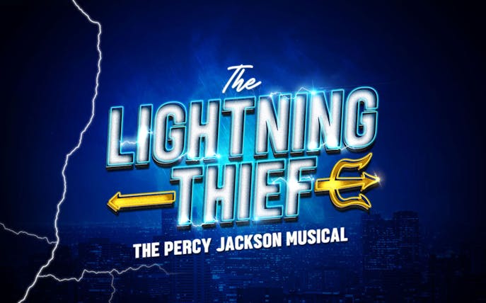 The Lightning Thief: The Percy Jackson Musical logo with lightning and trident.