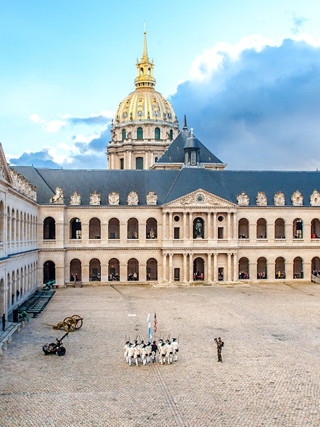 Courtyard of Invalides with military display, Paris Army Museum.