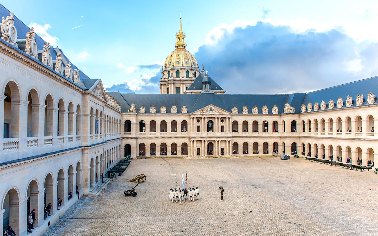 Courtyard of Invalides with military display, Paris Army Museum.