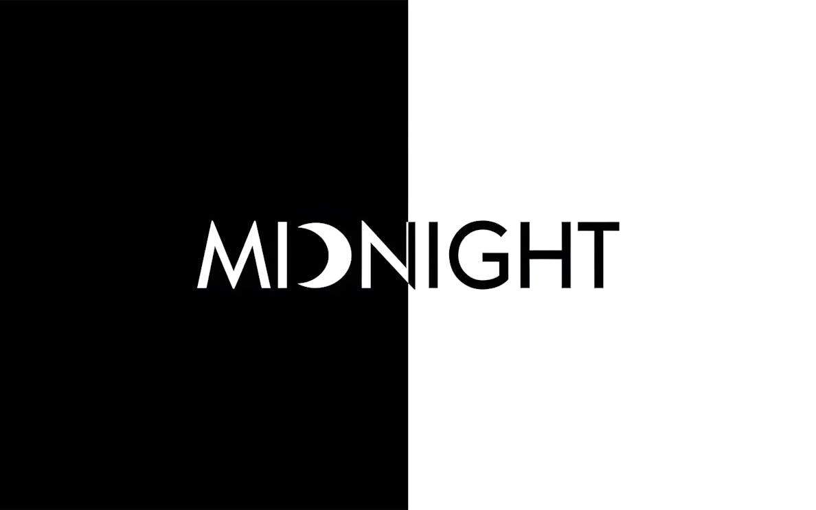 Midnight show poster with black and white split design