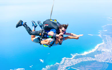 Tandem skydive over Newcastle Beach, Sydney with ocean view.