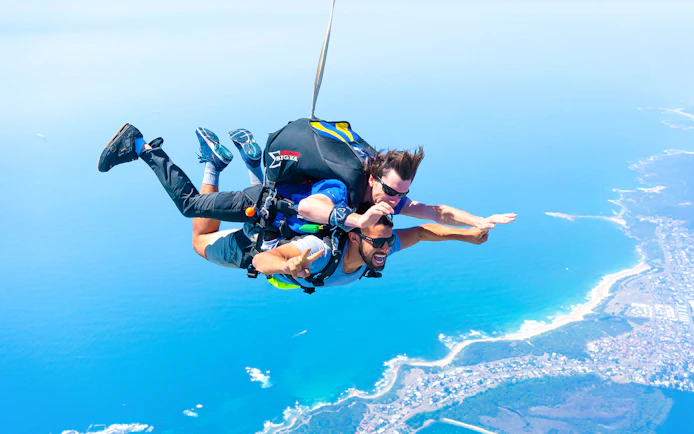 Tandem skydive over Newcastle Beach, Sydney with ocean view.
