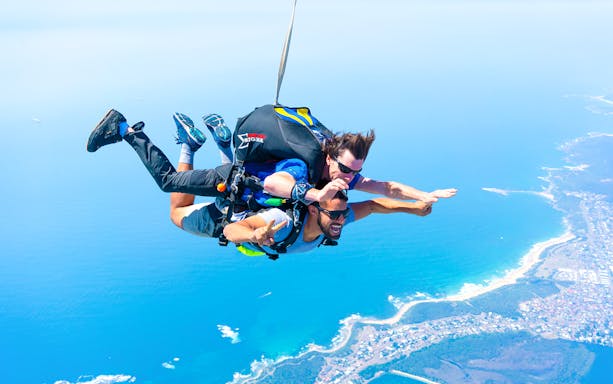 Tandem skydive over Newcastle Beach, Sydney with ocean view.
