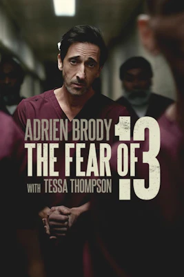 The Fear of 13 Broadway poster with actors in a dimly lit hallway.
