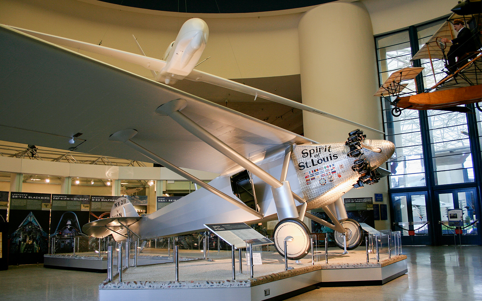 Spirit of St. Louis aircraft exhibit at San Diego Air and Space Museum.