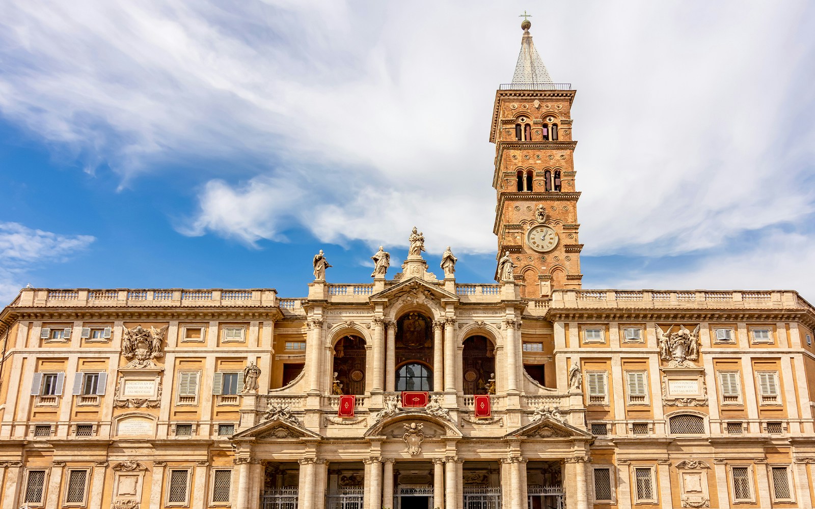 Santa Maria Maggiore Basilica facade with bell tower in Rome.