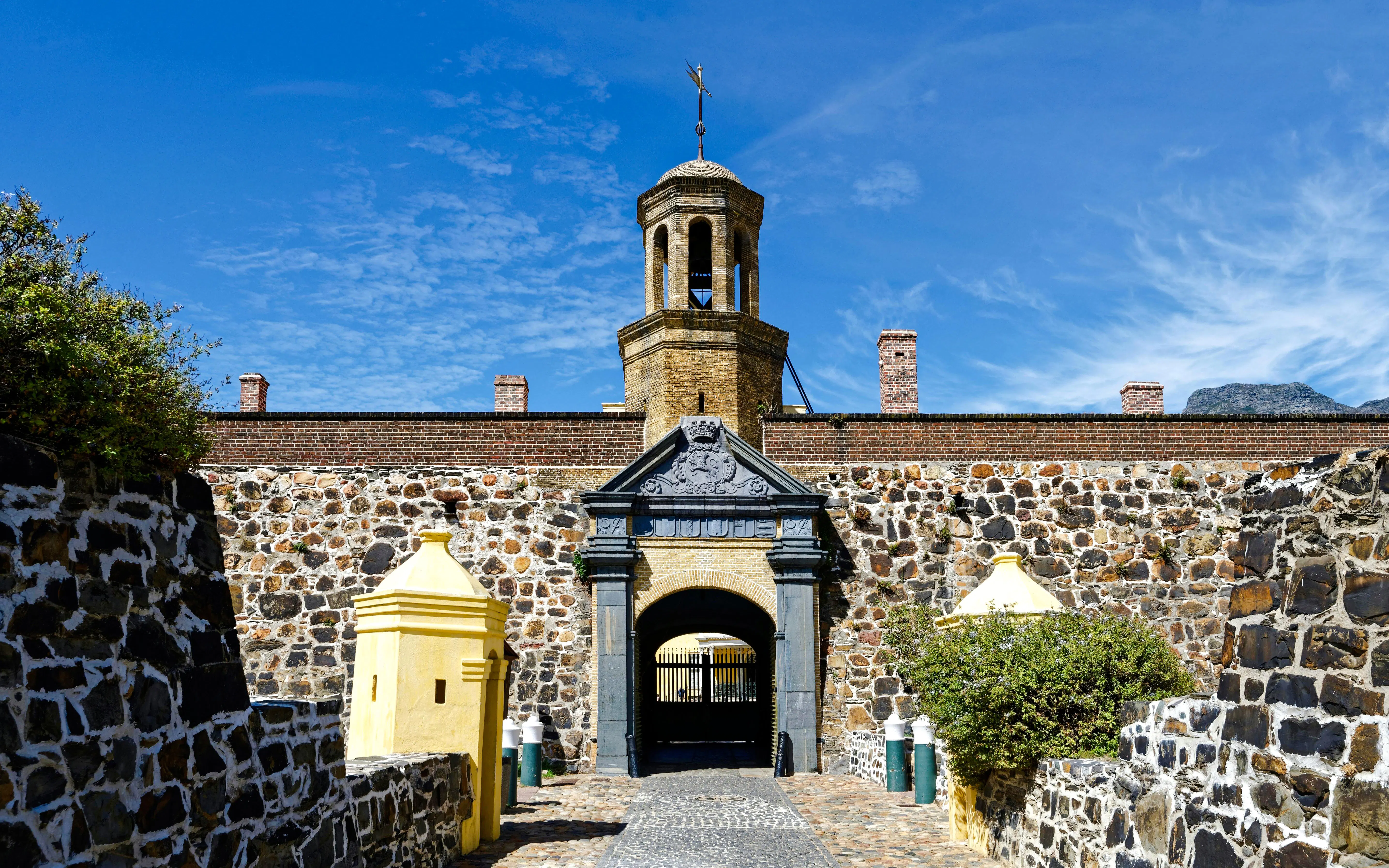 Castle of Good Hope entrance with stone walls and central bell tower in Cape Town.