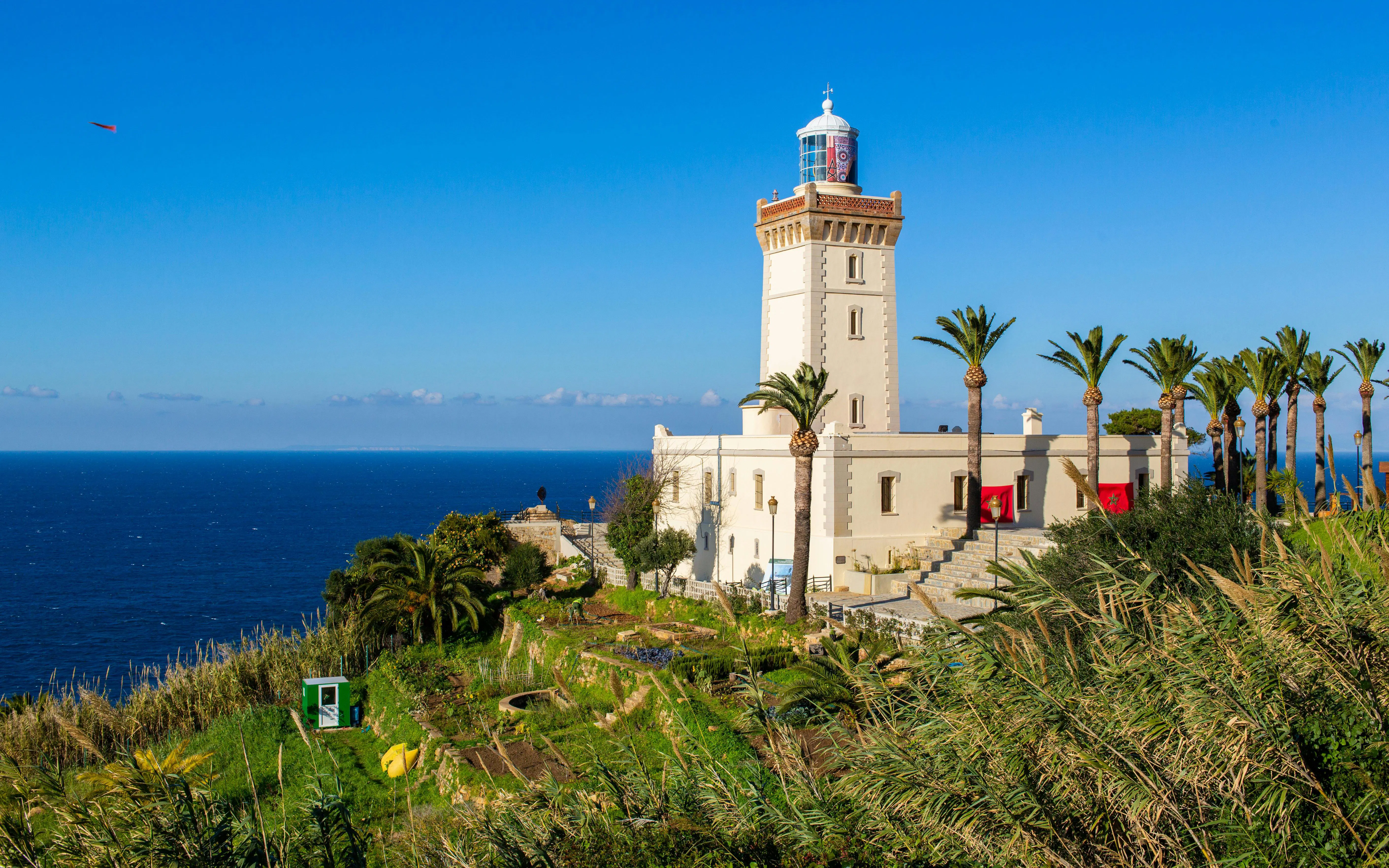 Cape Spartel lighthouse overlooking the Atlantic Ocean in Tangier, Morocco.
