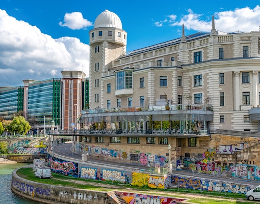 Urania Observatory in Vienna with its dome and surrounding architecture.