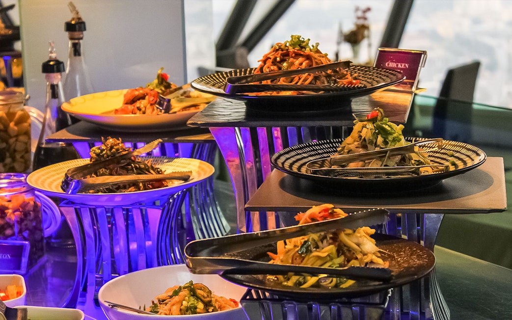 Buffet dishes at Atmosphere 360 Revolving Restaurant, Kuala Lumpur.