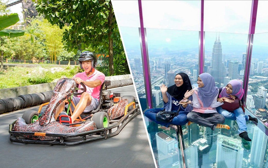 Go-karting at Sunway Lagoon and friends enjoying the view from KL Tower in Kuala Lumpur.