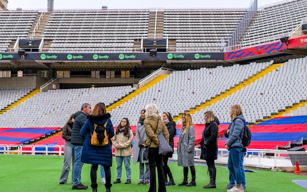 Group tour on Camp Nou field with guide, Barcelona.
