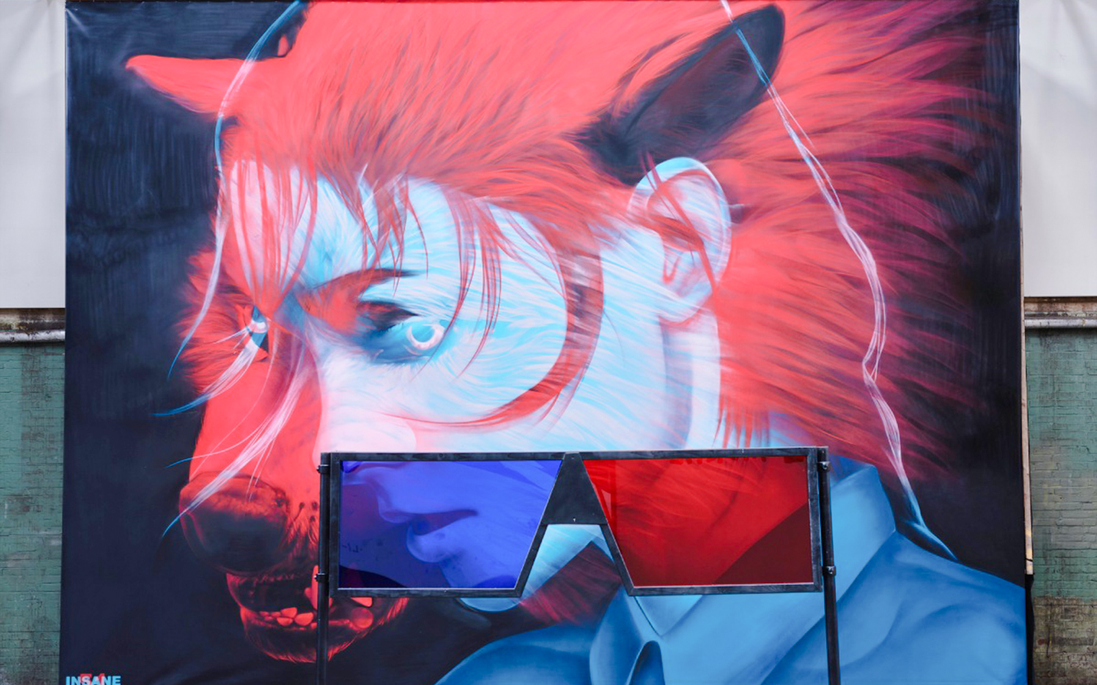 Red Riding Hood mural by Insane 51 with 3D glasses effect