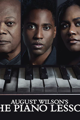Poster for August Wilson's The Piano Lesson with three actors' faces above piano keys.