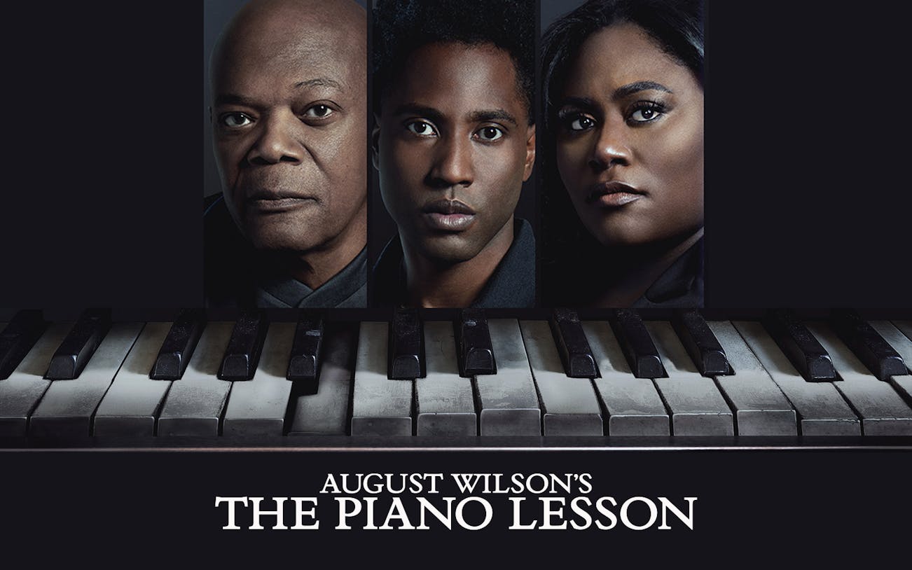 Poster for August Wilson's The Piano Lesson with three actors' faces above piano keys.