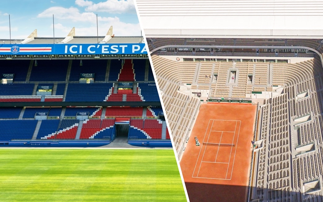 PSG Stadium seating and tennis court in Paris, France.
