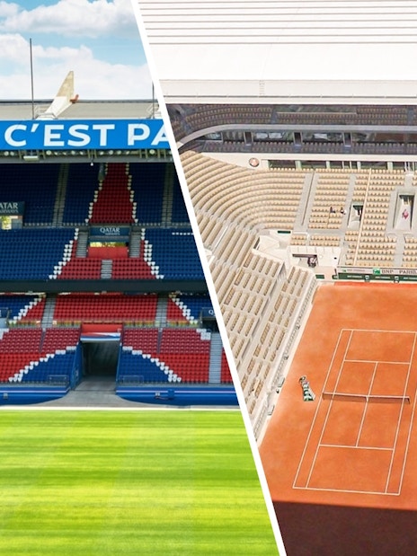 PSG Stadium seating and tennis court in Paris, France.